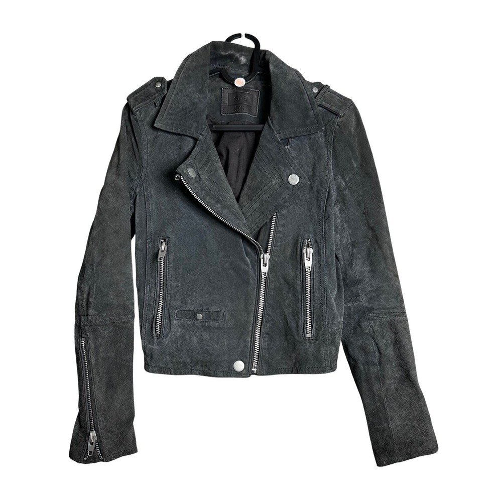 SL8 XS Gray Suede Leather Moto Biker Jacket Women grunge indie boho festival